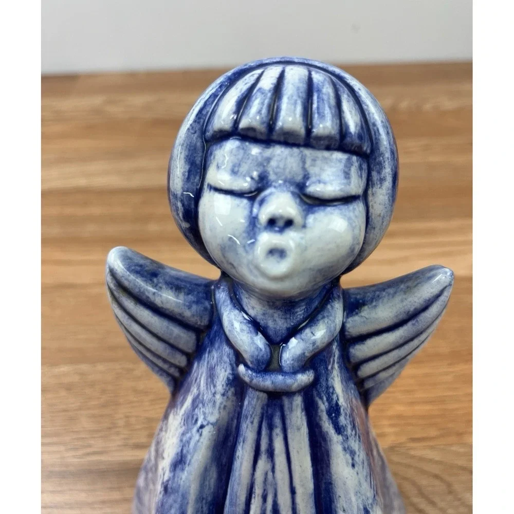 Vintage MCM 1966‎ Blue and White Glazed Ceramic Angel 9.5
